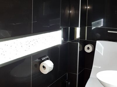 Glaszone Glaselement in kristall mit LED-Licht  im WC- Sanitärbereich
